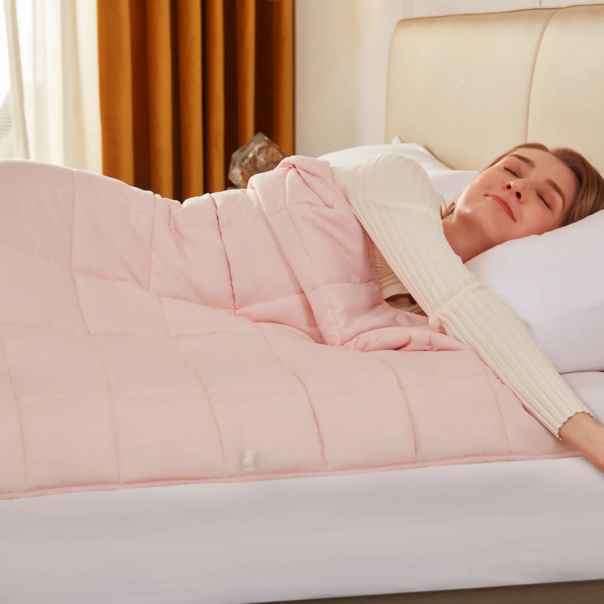 Weighted Blanket for Adult (15Lbs 48"X72" Twin Size Pink) ,Cooling Breathable Heavy Blanket