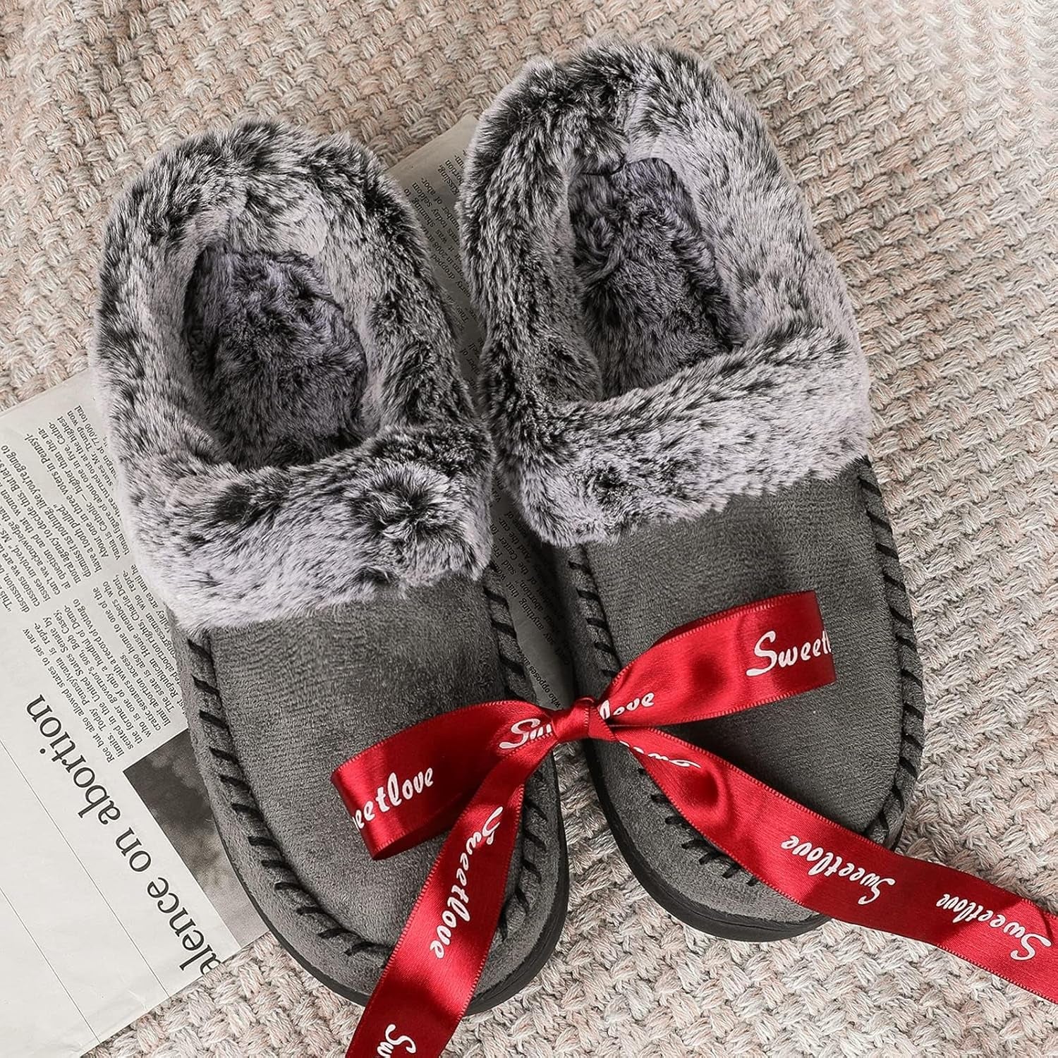 Women'S Memory Foam House Slippers with Hard Bottom, Fur Lined House Shoes with Non-Slip Rubber Sole for Indoor & Outdoor