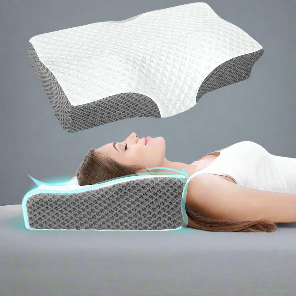 Cervical Memory Foam Pillow for Neck Pain Relief, Ergonomic Bed Pillows for Body Side Back Stomach Sleepers, 23.6''X 13.3''X 4.3'',White