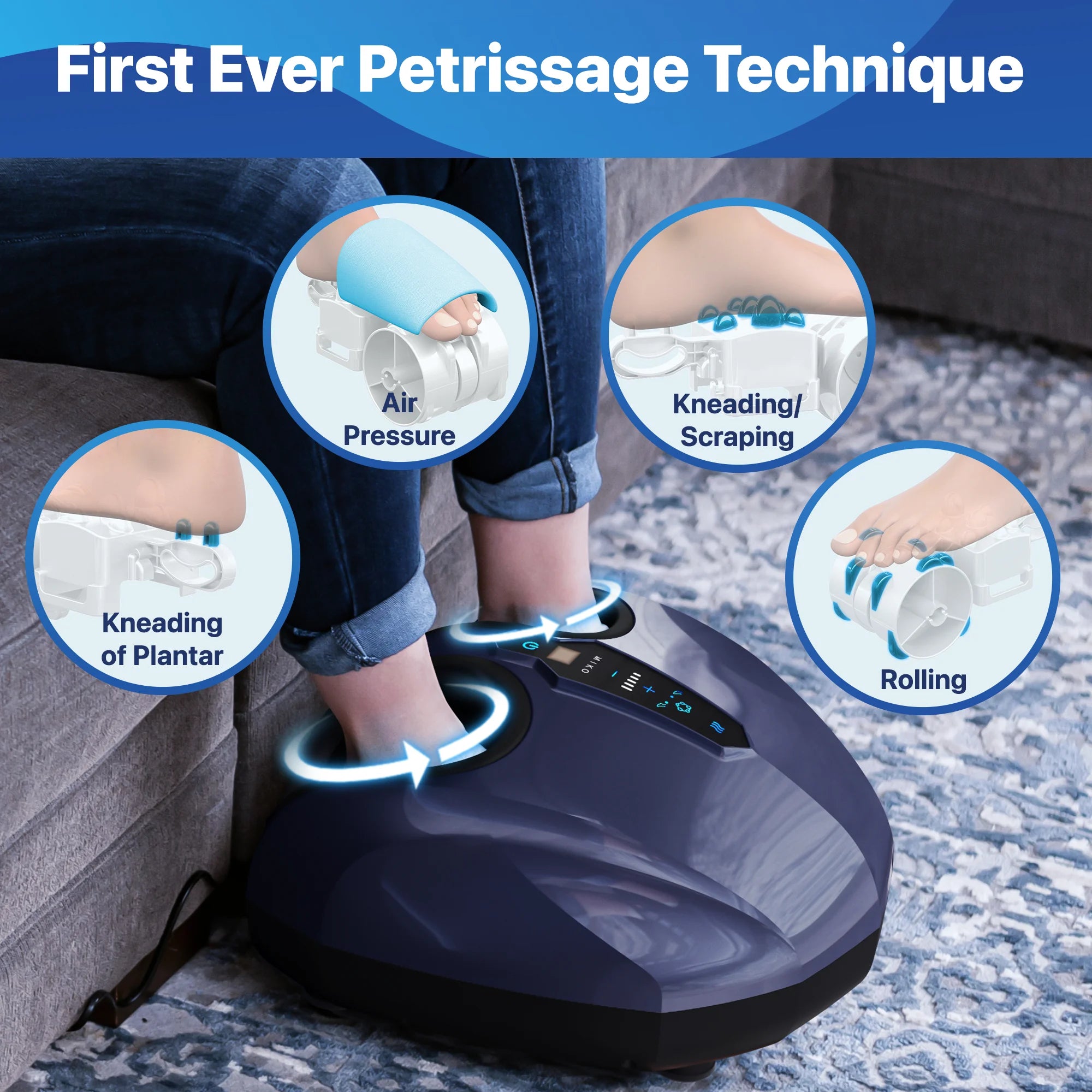 Shiatsu Foot Massager - Deep Kneading, Air Compression, Heat Therapy, Touchscreen, 2 Wireless Remotes, Fits up to Men'S Size 12
