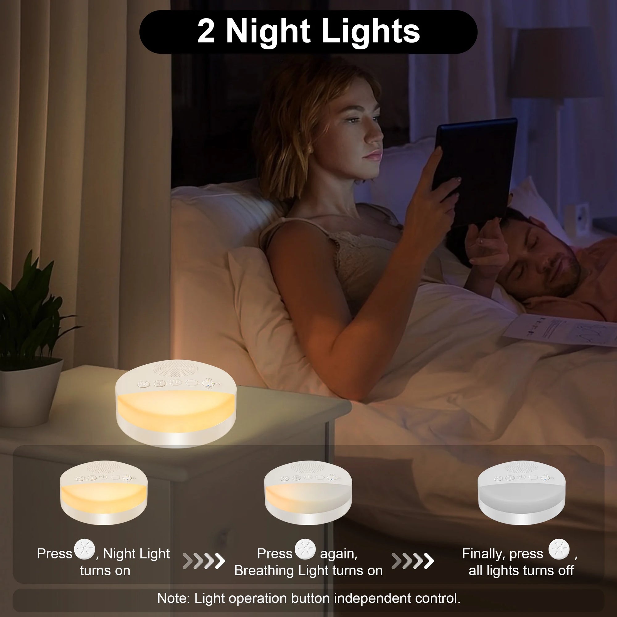 White Noise Machine for Sleeping, Soothing Night Light Machine, 20 Soothing Sounds, Timer and Memory Function