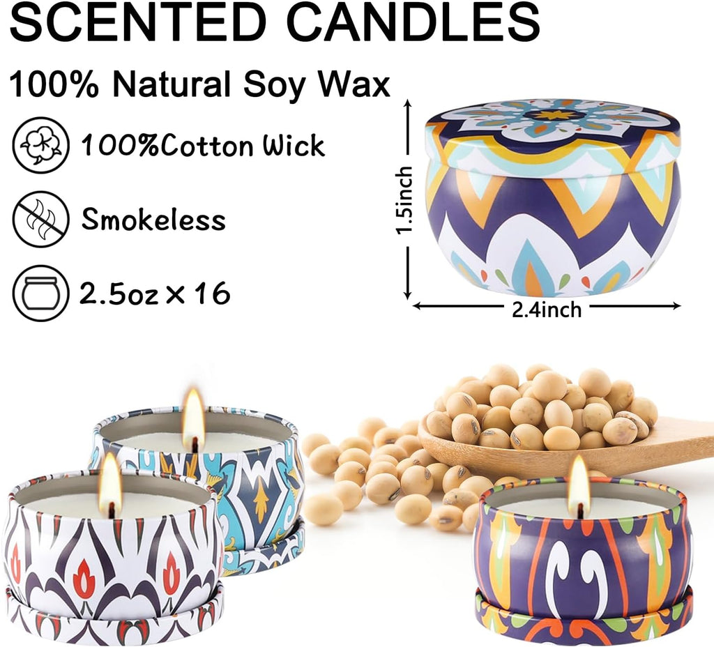 16 Pack Scented Candles Gift Set- Aromatherapy Candle Gifts for Men, Woman-Men Candle Set，Ideal Gift for Travel Home Décor