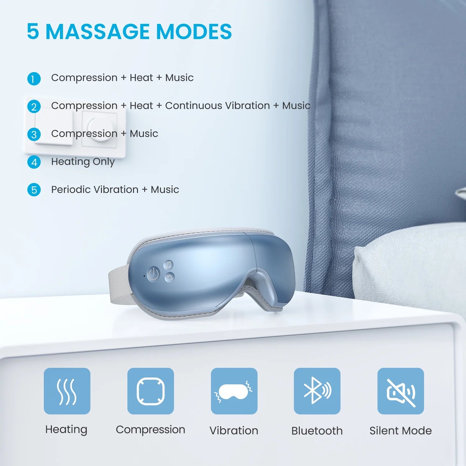 Eyeris1 Temple Massager with Heat Bluetooth Music for Eye Relaxing, with Remote Control