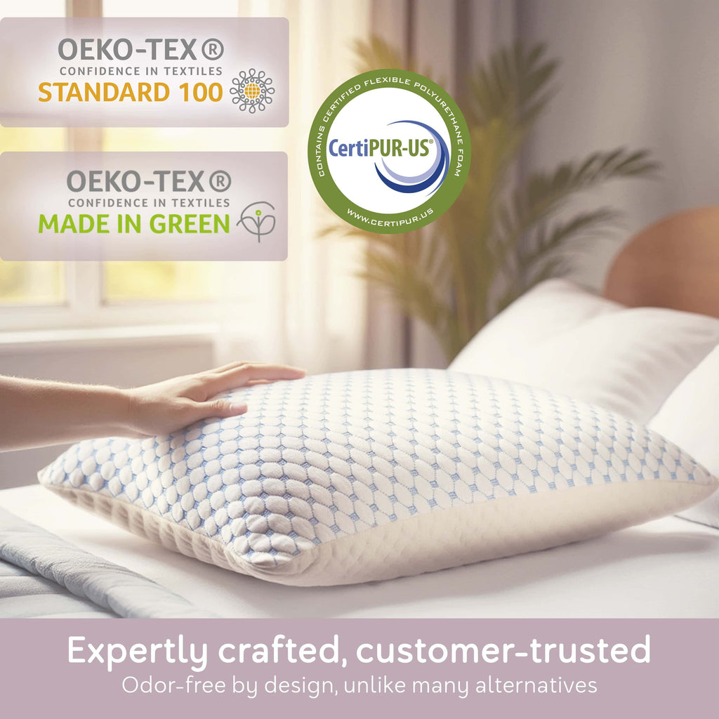 Virtu Temperature Queen Pillows, Regulating and Adjustable Memory Foam Cooling Bed Pillows Queen Size Pillows, 20" X 30"