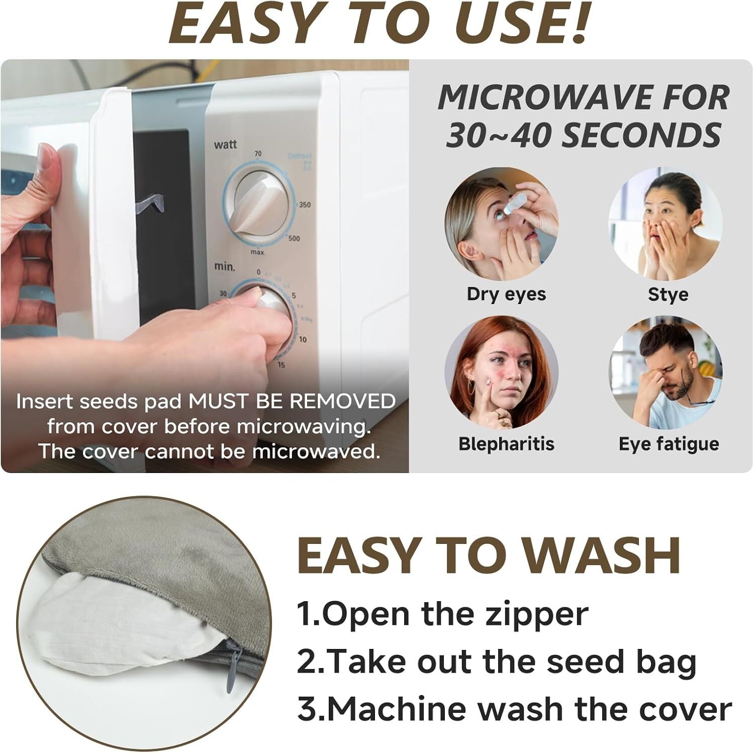 Microwave Activated Warm Eye Compress for Dry Eyes, Blepharitis & Stye, Heated E