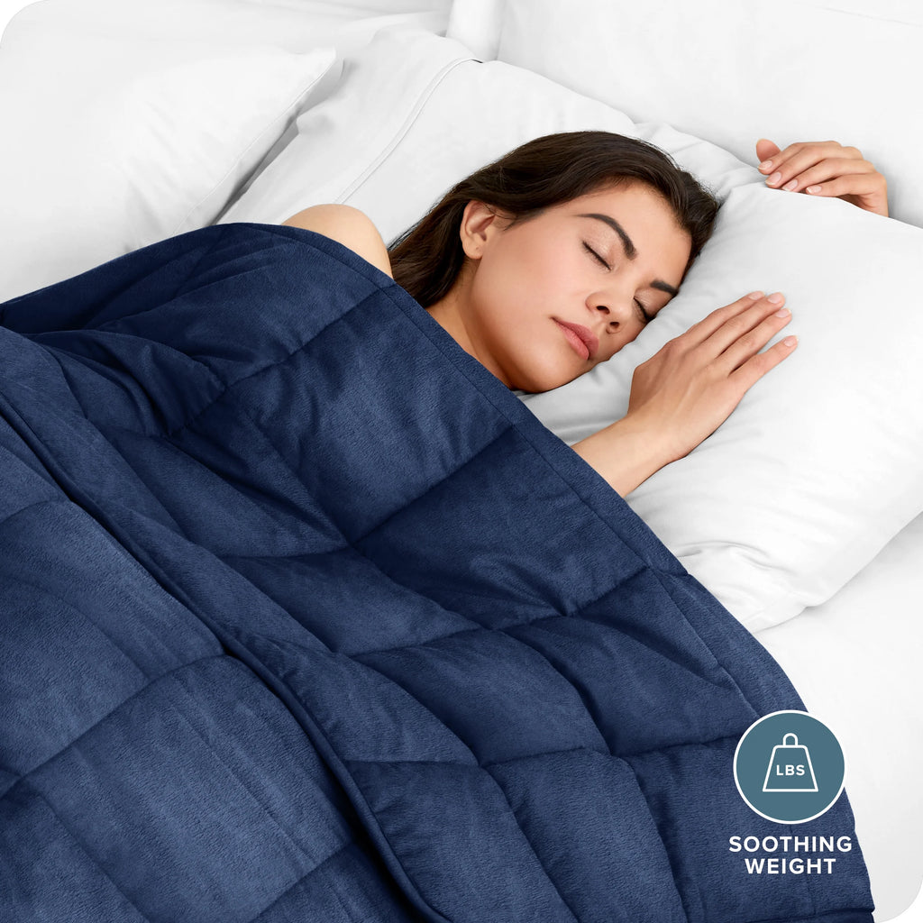 25 Lbs Weighted Blanket for Adults - 80" X 87" - Minky Fleece, Dark Blue