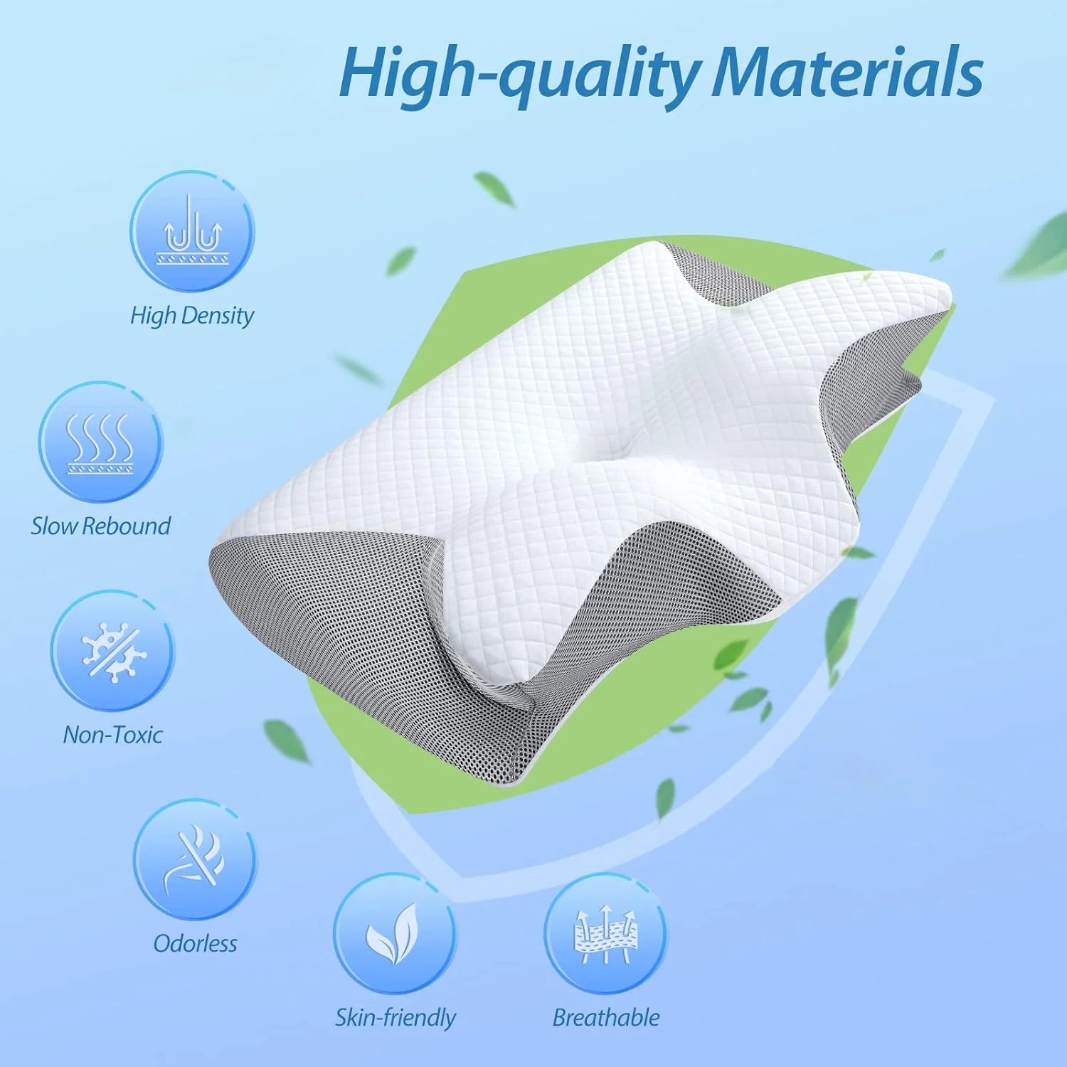 Cervical Pillow for Neck Pain Relief, Contour Memory Foam, Ergonomic Orthopedic Neck Support Pillow for Side, Back & Stomach Sleepers with Breathable Pillowcase Queen Size