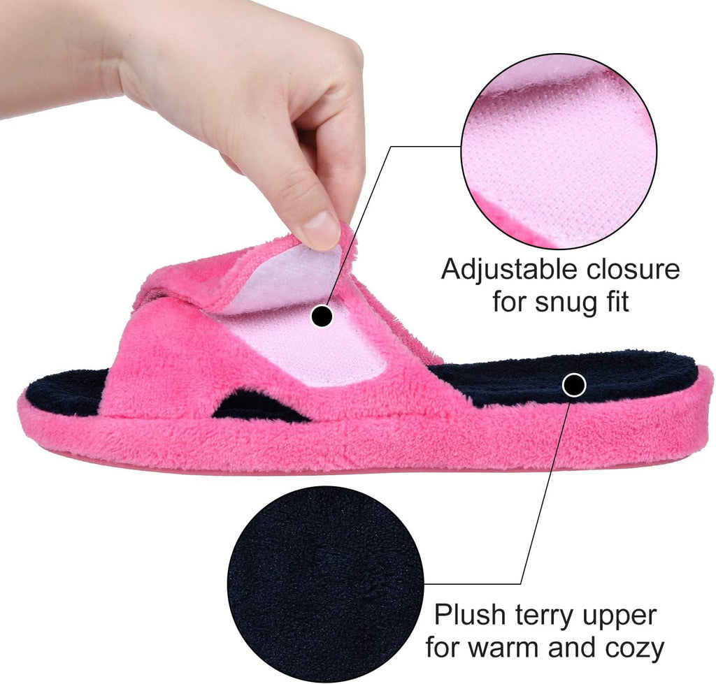 Summer Arch Support Slippers for Women Adjustable Terry Cloth Fuzzy Indoor Slippers Open Toe House Shoes