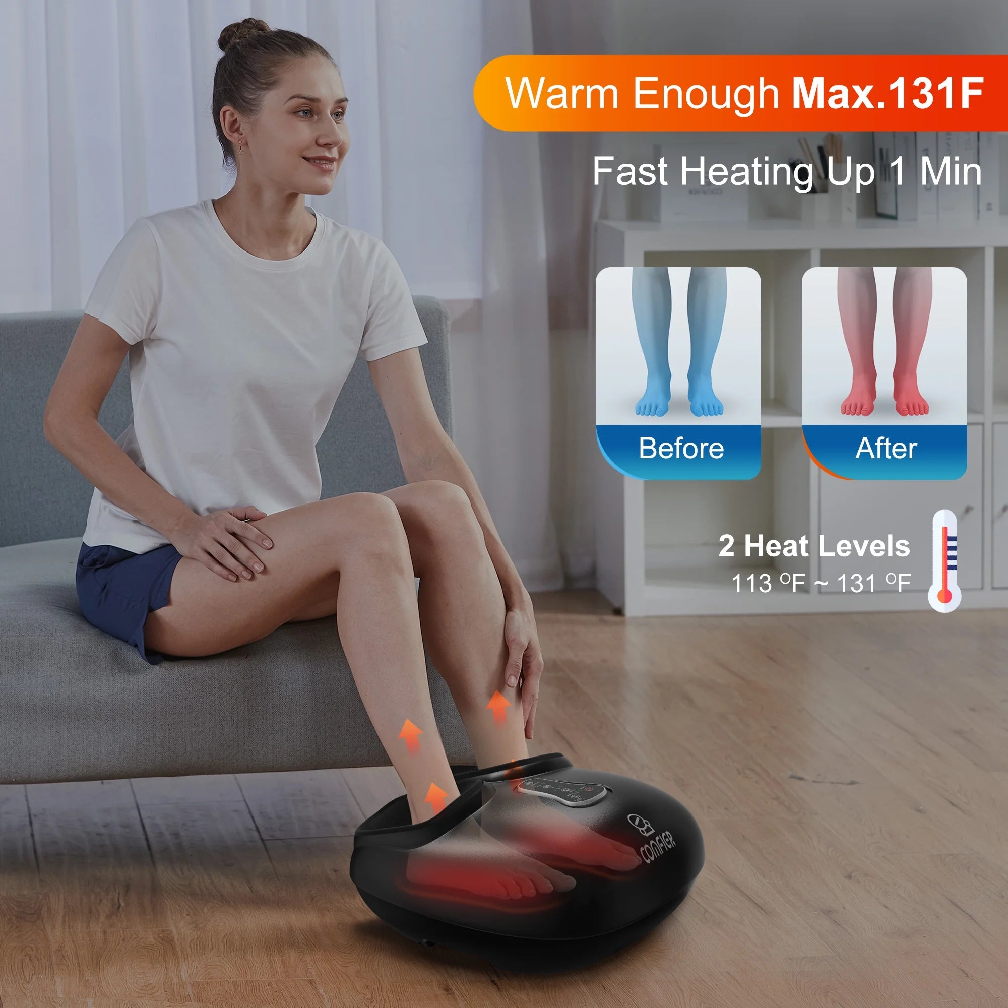 Shiatsu Foot Massager with Heat Deep Kneading Feet Massage Machine for Plantar Fasciitis Blood Circulation Size up to 13-Black