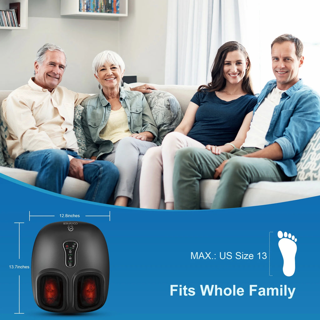Shiatsu Foot Massager with Heat Deep Kneading Feet Massage Machine for Plantar Fasciitis Blood Circulation Size up to 13-Black