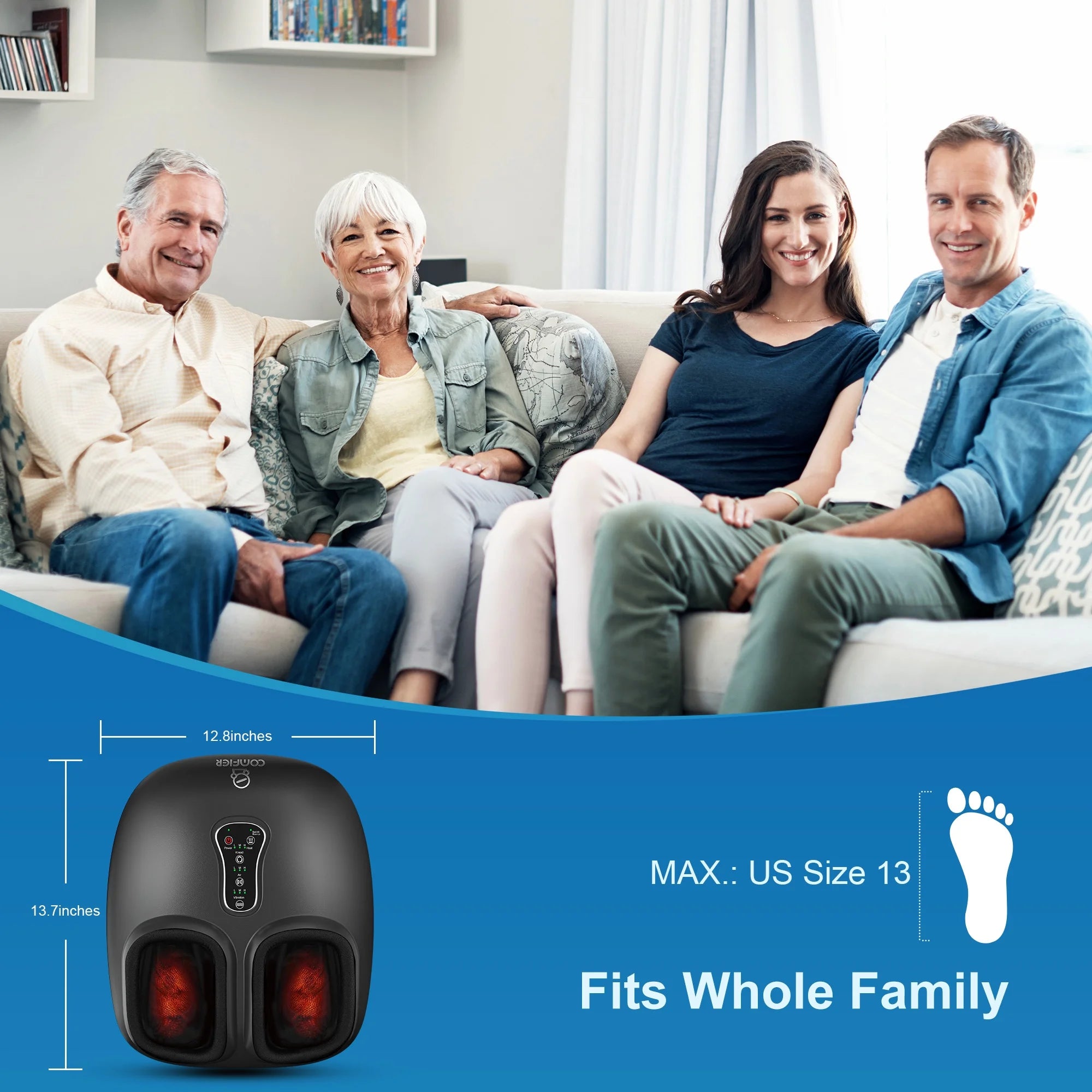 Shiatsu Foot Massager with Heat Deep Kneading Feet Massage Machine for Plantar Fasciitis Blood Circulation Size up to 13-Black