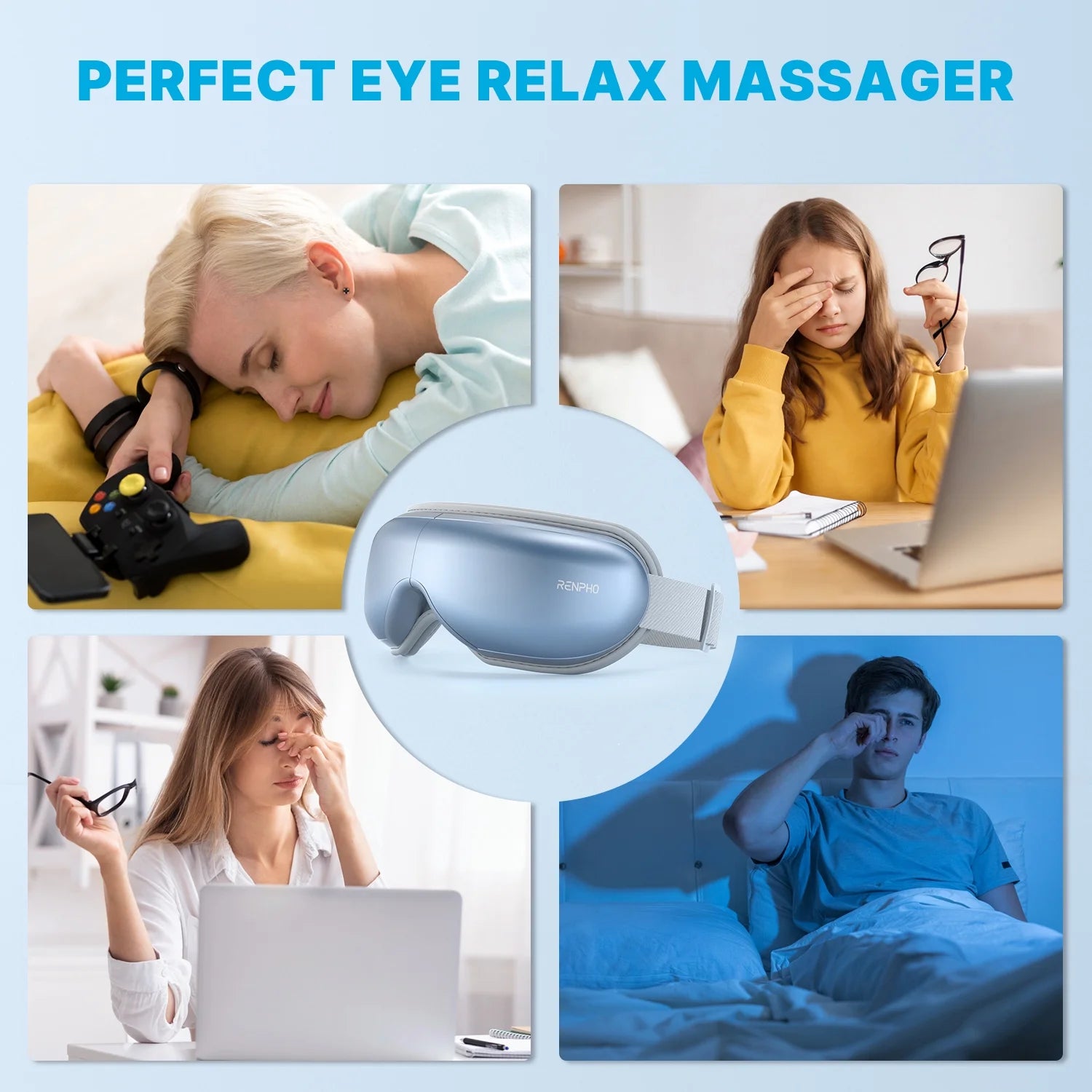 Eyeris1 Temple Massager with Heat Bluetooth Music for Eye Relaxing, with Remote Control