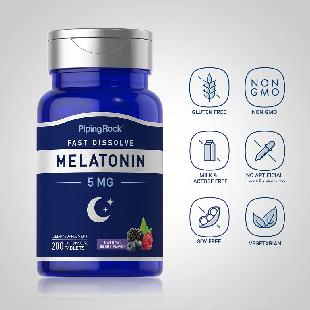 Melatonin 5Mg Fast Dissolve | 200 Tablets | Berry Flavor Supplement for Men and Women | by