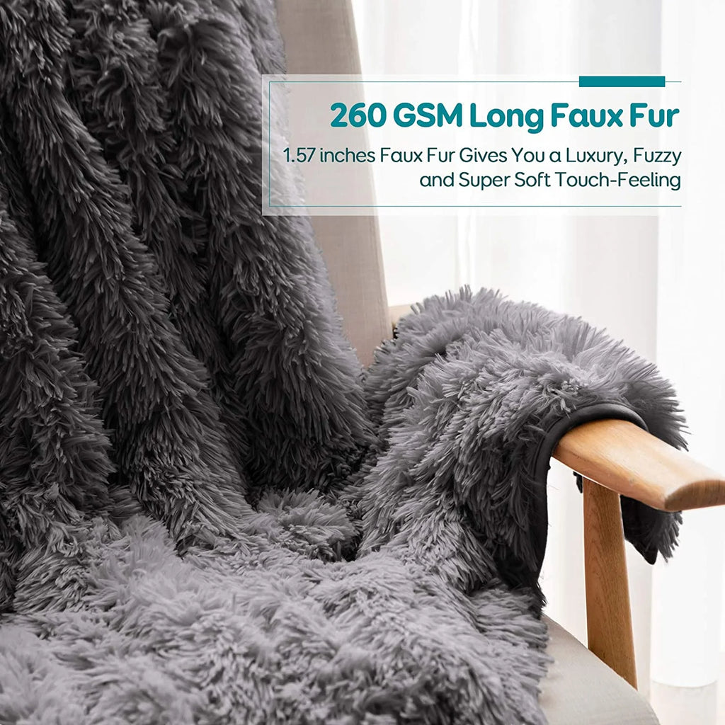 Weighted Blanket 20Lbs for Adults, Super Soft Plush Fleece and Sherpa Blanket, Shaggy Long Fur Throw Blankets, 60"X80" Gray