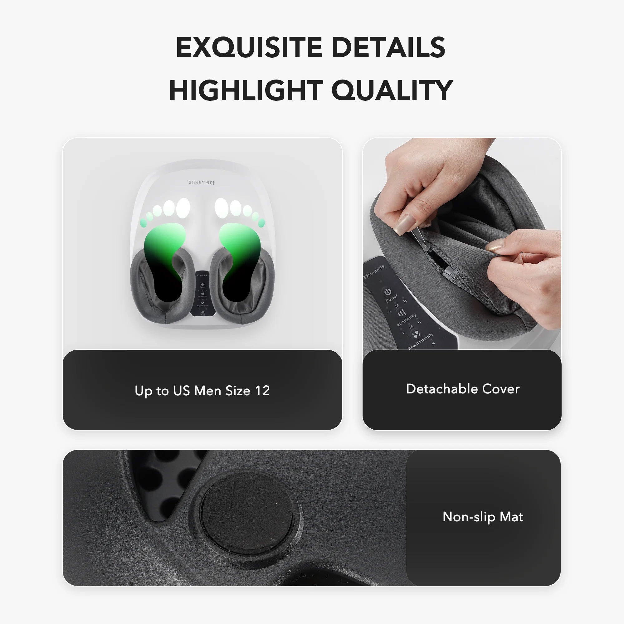 Shiatsu Foot Massager with Heat, Air Compression, Deep Kneading Massage up to Size 12, White