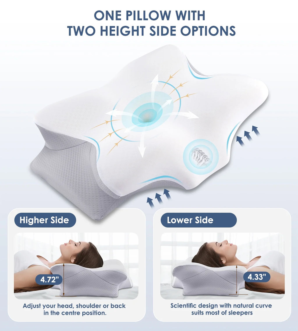 Cervical Pillow for Neck Pain Relief, Contour Memory Foam Pillows, Odorless Ergonomic Neck Pillow Adjustable Orthopedic Bed Pillow for Side Back Stomach Sleeper with Pillowcase, Queen Size