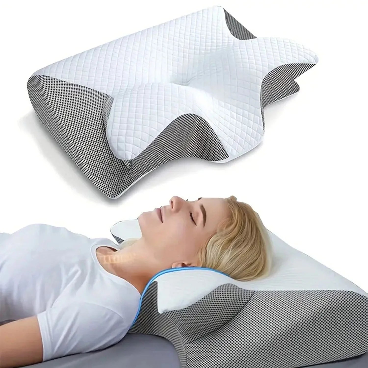 Cervical Pillow for Neck Pain Relief, Contour Memory Foam, Ergonomic Orthopedic Neck Support Pillow for Side, Back & Stomach Sleepers with Breathable Pillowcase Queen Size