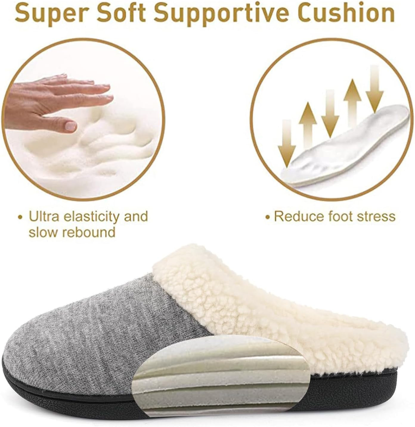 Women'S Lamb-Rub Sherpa House Slippers Memory Foam Indoor Outdoor