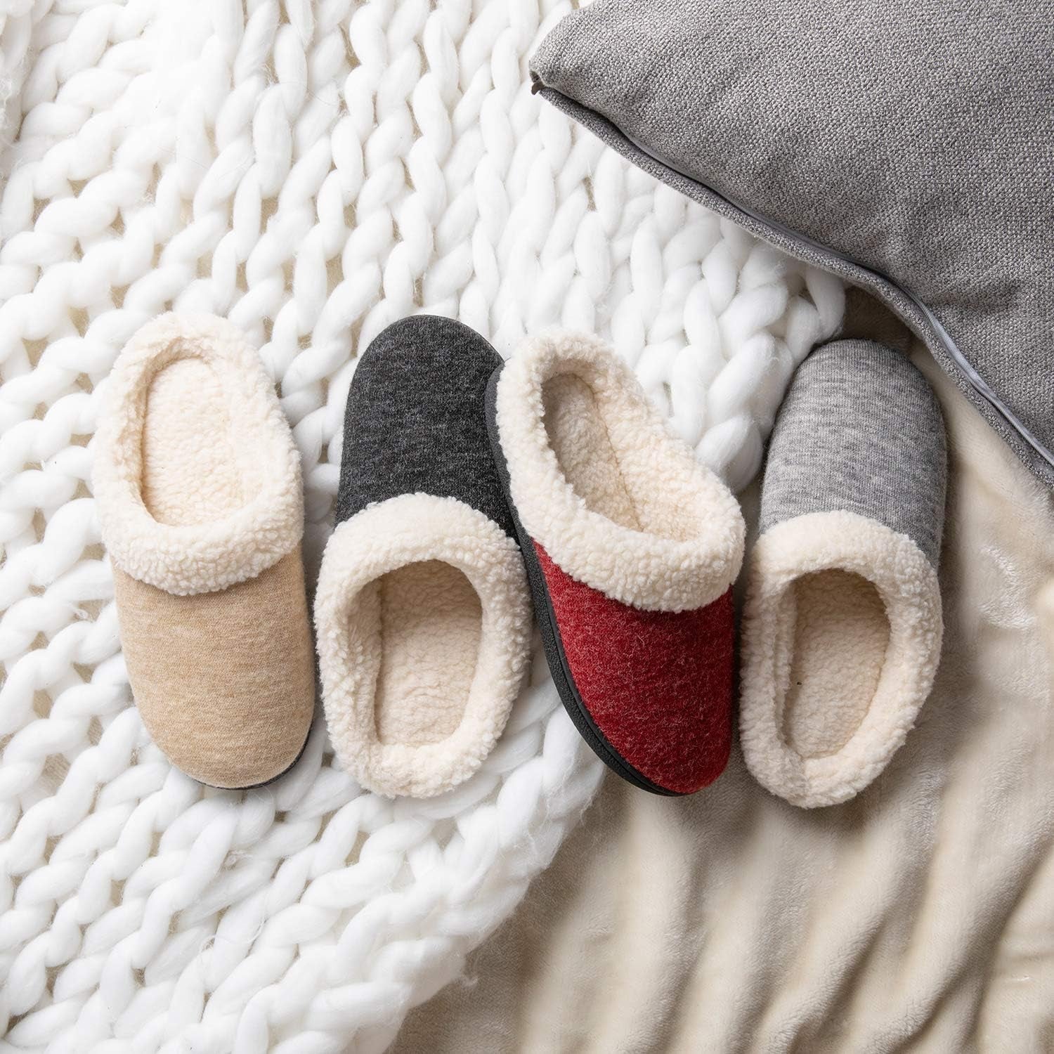 Women'S Lamb-Rub Sherpa House Slippers Memory Foam Indoor Outdoor