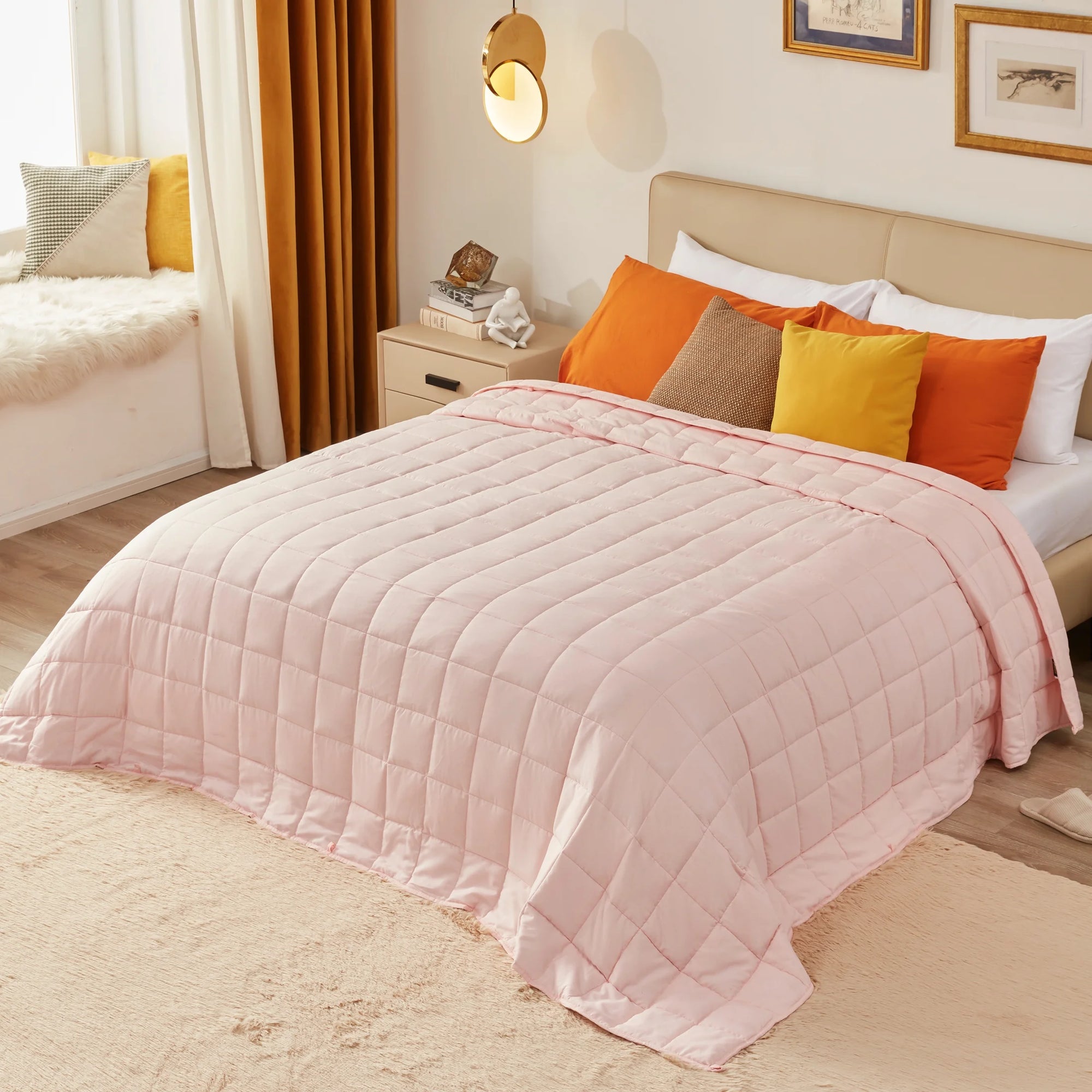 Weighted Blanket for Adult (15Lbs 48"X72" Twin Size Pink) ,Cooling Breathable Heavy Blanket
