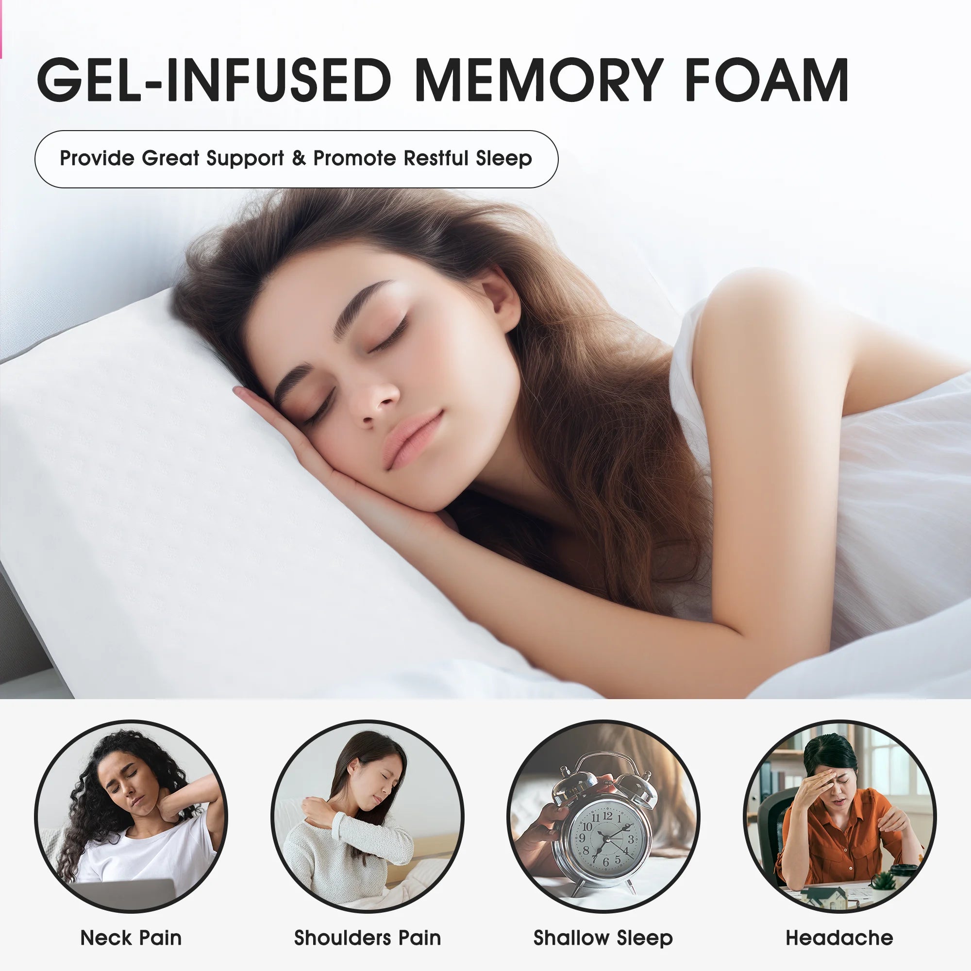 Cooling Gel Memory Foam Pillow, Standard Size Neck Support, 25"X16", 2-Pack