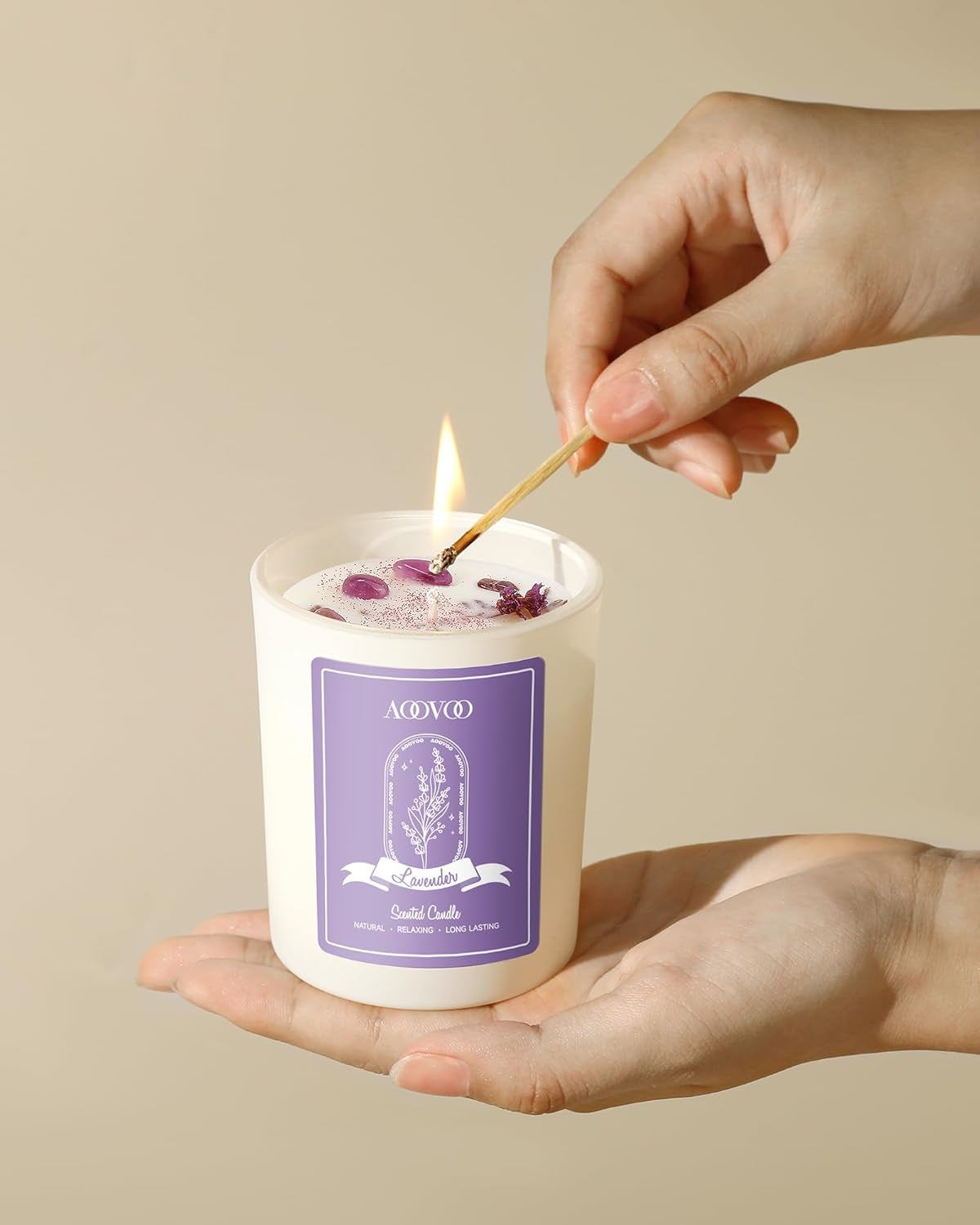 Lavender Scented Candles for Women - Aromatherapy Candle with Crystals Inside, 7Oz Soy Candles for Home Scented, Birthday Gifts Mothers Day Candle for Women Mom