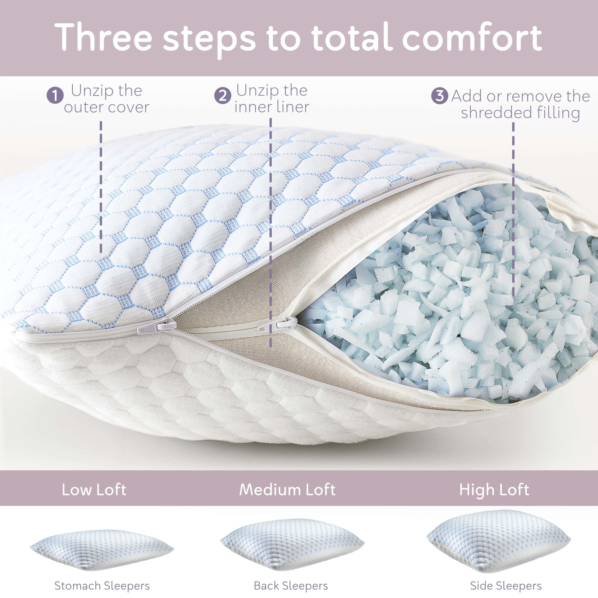 Virtu Temperature Queen Pillows, Regulating and Adjustable Memory Foam Cooling Bed Pillows Queen Size Pillows, 20" X 30"