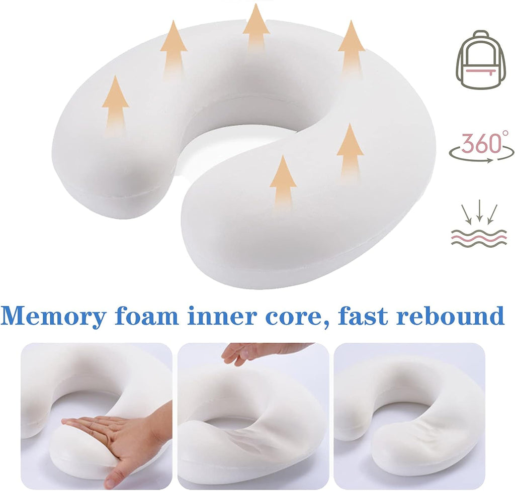 Neck Pillow for Traveling, Upgraded Travel Neck Pillow for Airplane 100% Pure Memory Foam Travel Pillow for Flight Headrest Sleep, Portable Plane Accessories
