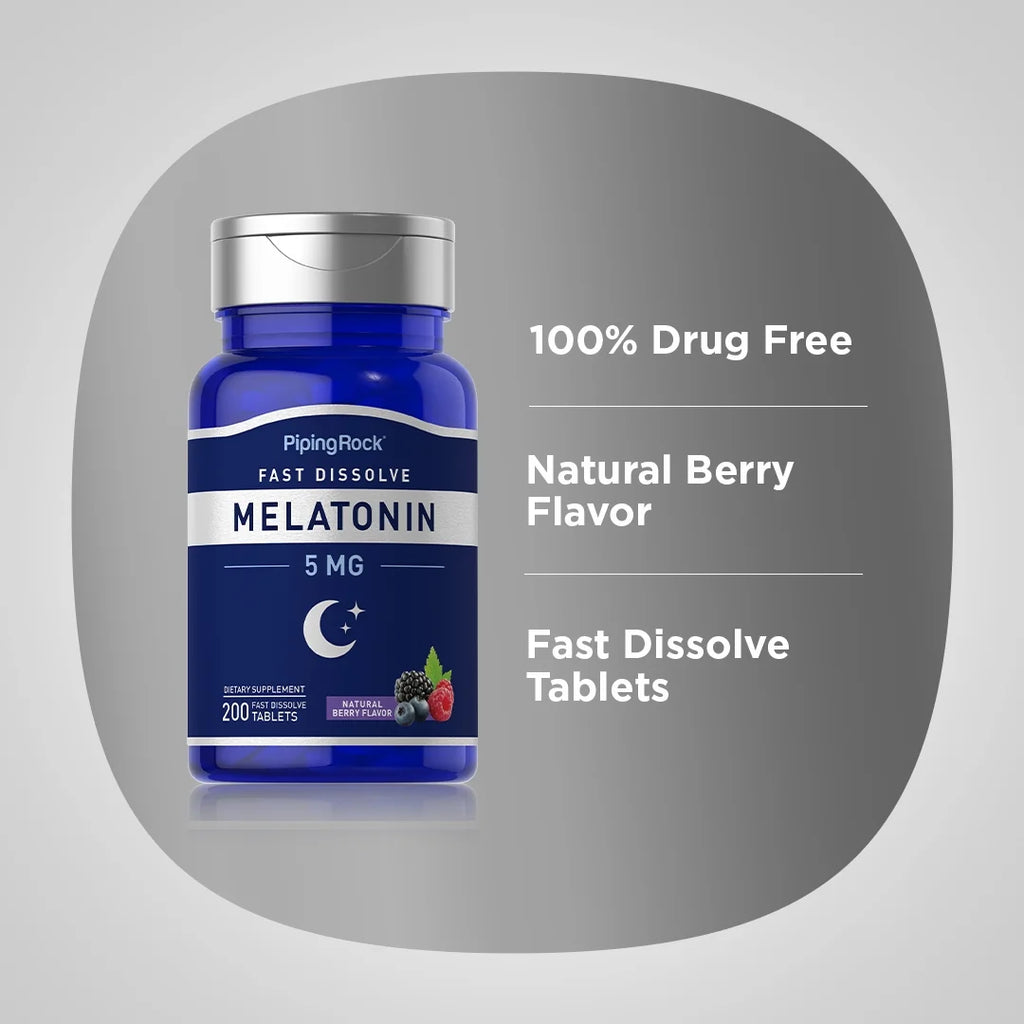 Melatonin 5Mg Fast Dissolve | 200 Tablets | Berry Flavor Supplement for Men and Women | by