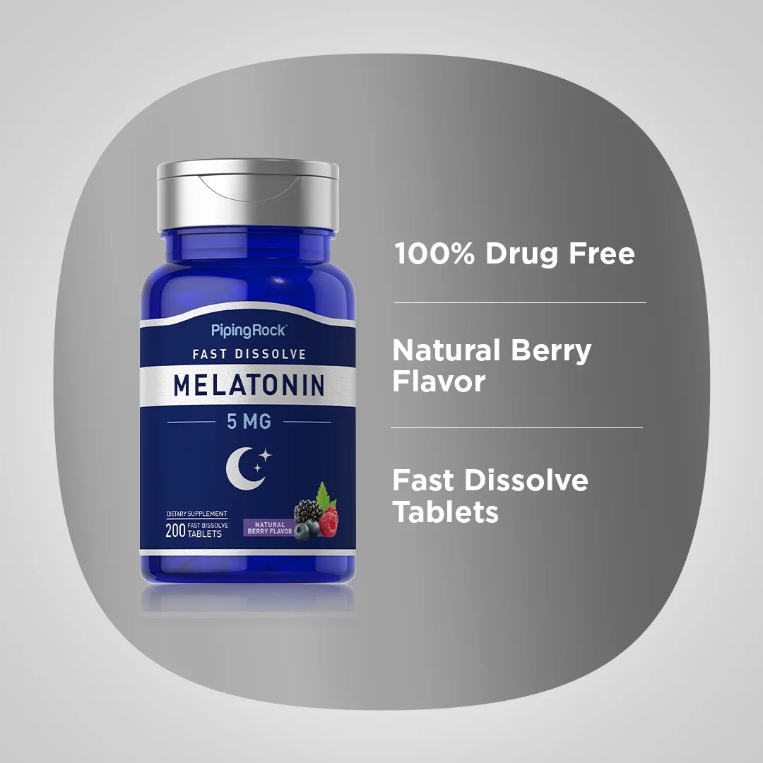 Melatonin 5Mg Fast Dissolve | 200 Tablets | Berry Flavor Supplement for Men and Women | by