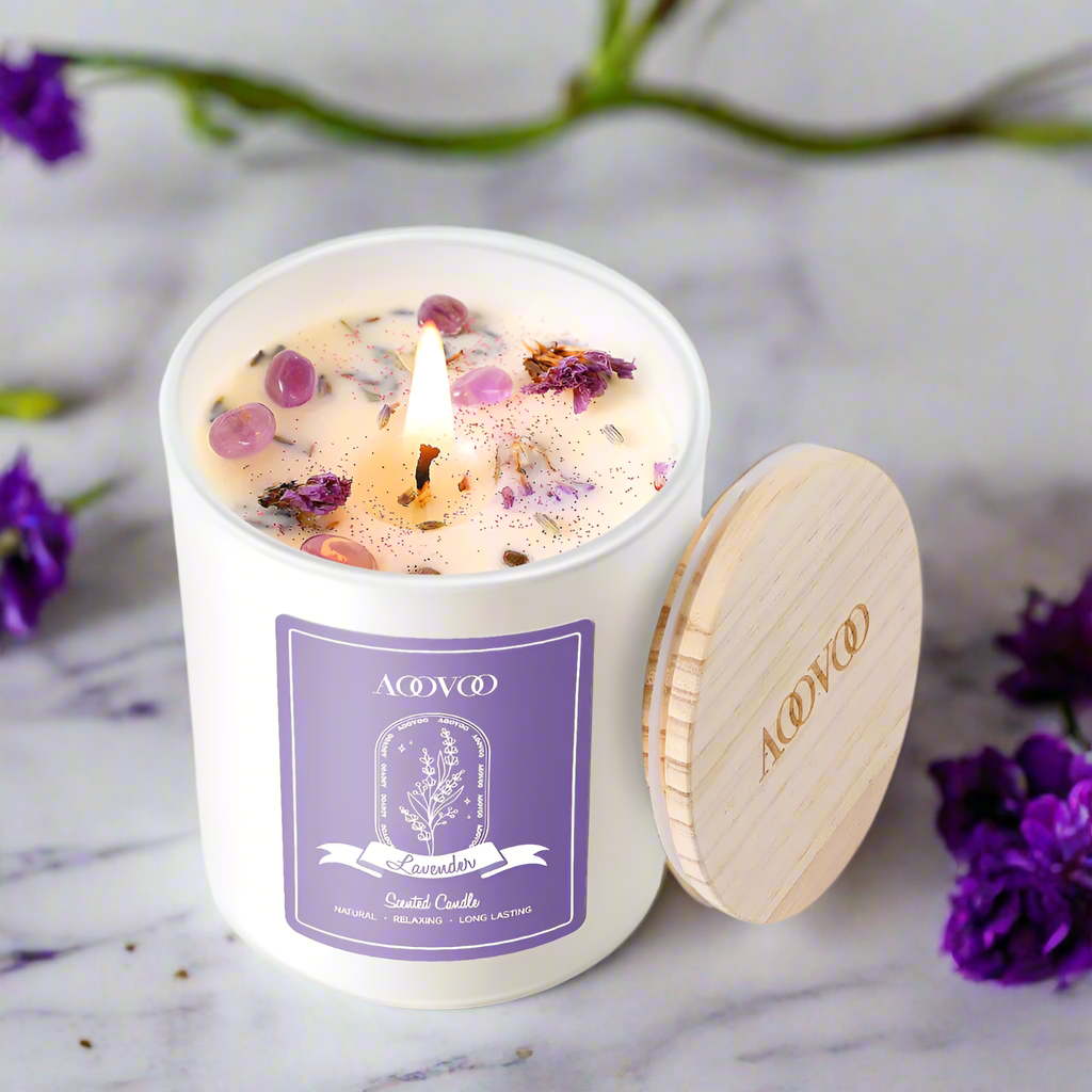AVOVO candle with wooden lid on a white background