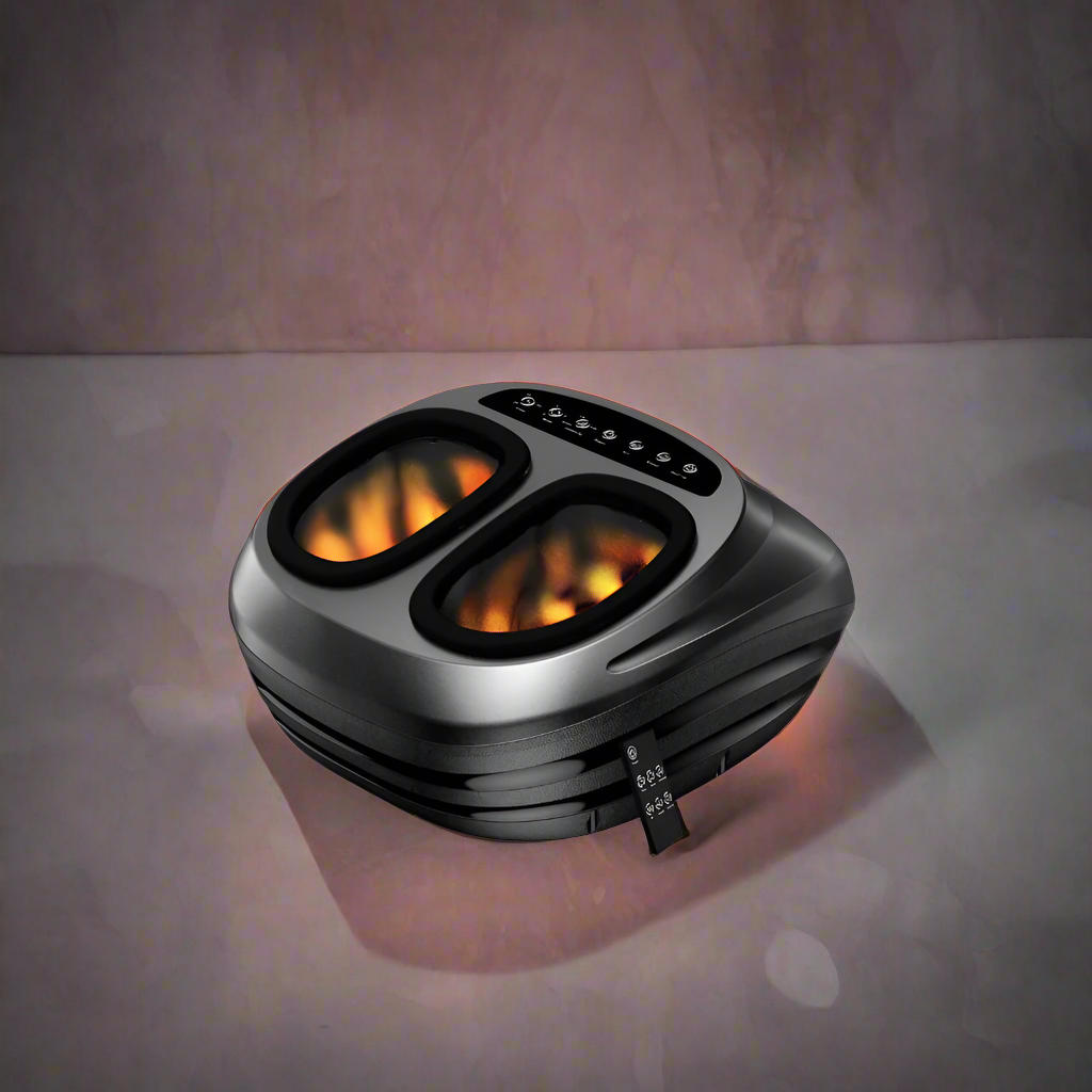 Black foot massager with glowing interior on a white background