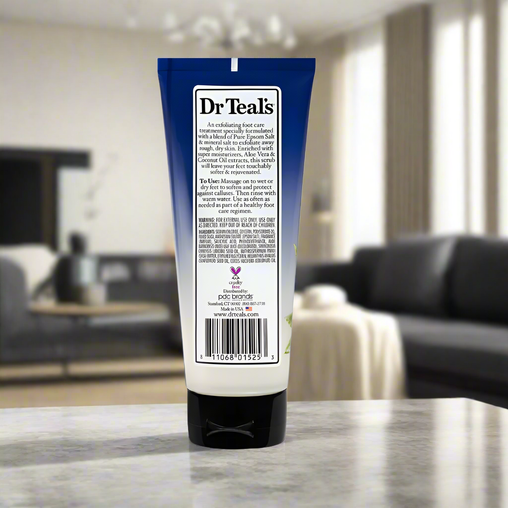 Dr Teal's tube of lotion with a blue label on a white background