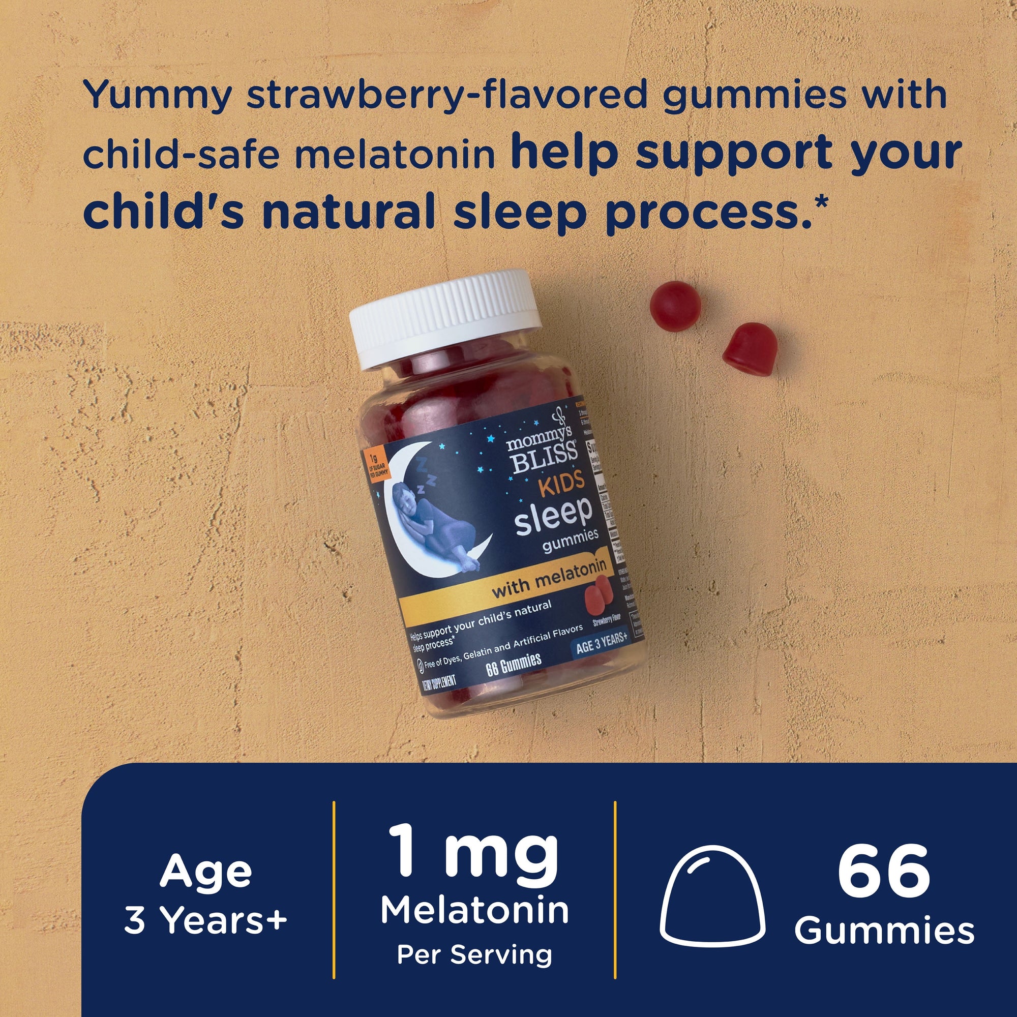 (2 Pack)  Kids Sleep Gummies, Dietary Supplement, Strawberry, 66 Count