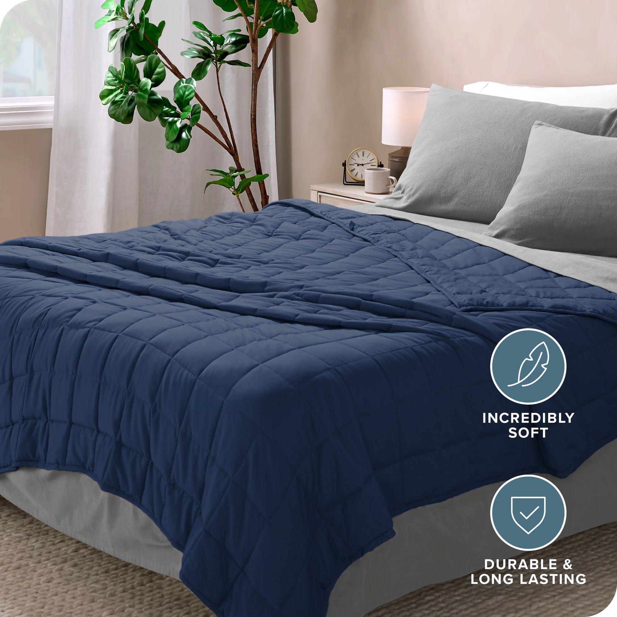 15 Lbs Weighted Blanket for Adults and Kids - 48" X 72" - 210Tc Twill Cotton, Dark Blue