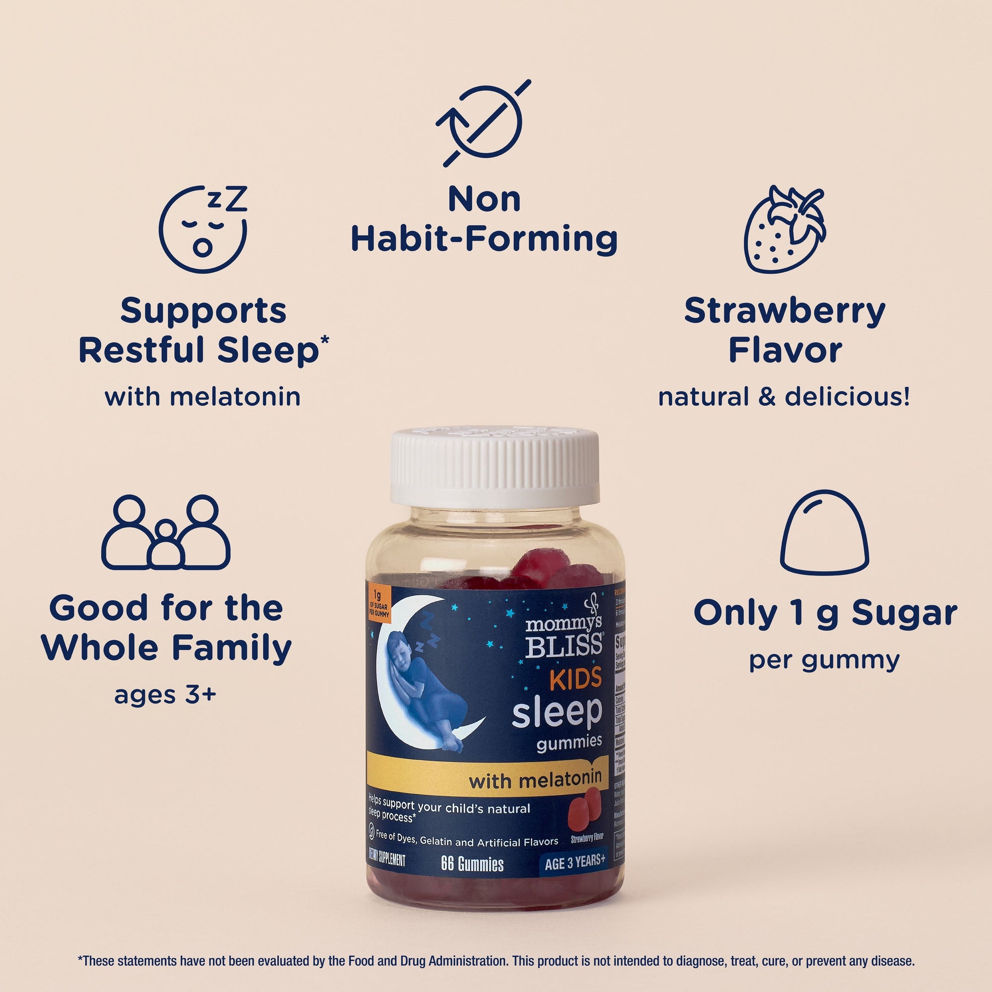 (2 Pack)  Kids Sleep Gummies, Dietary Supplement, Strawberry, 66 Count