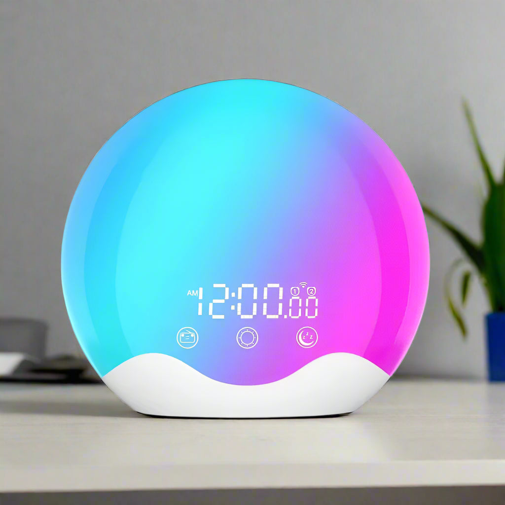 Sunrise Alarm Clock Wake up Light with Touch Control Dual-Sided Natural Light for Kids Heavy Sleepers with 12-Color Night Light
