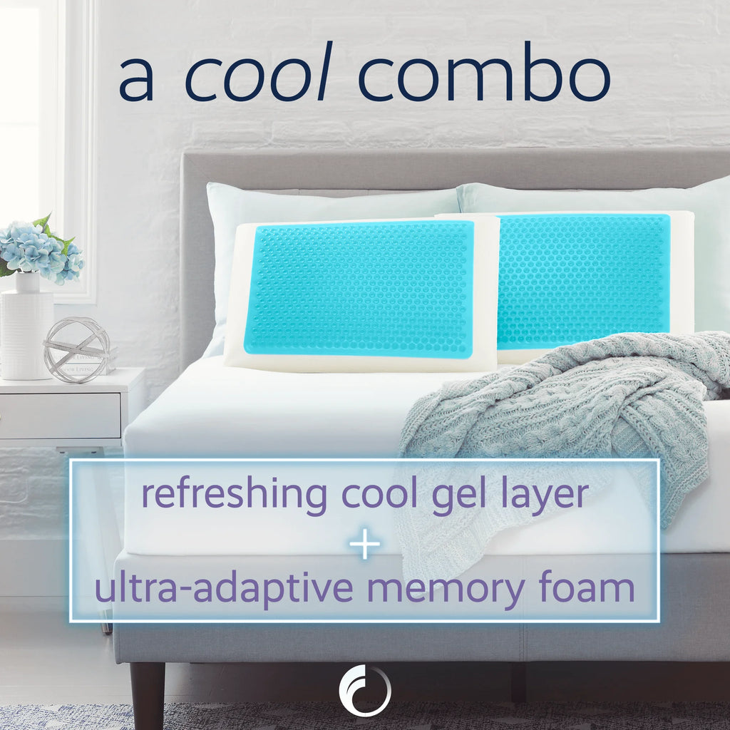 Originals Blue Bubble Gel + Memory Foam Cooling Bed Pillow, Queen Size