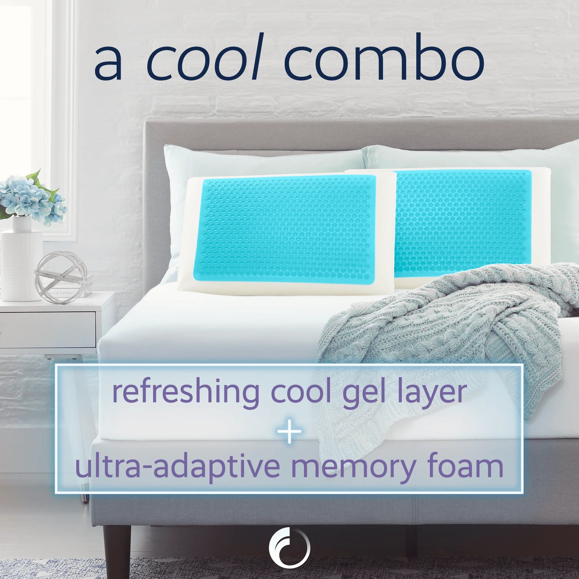 Originals Blue Bubble Gel + Memory Foam Cooling Bed Pillow, Queen Size