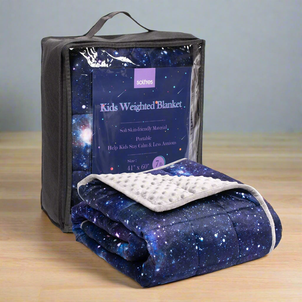 7Lbs Weighted Blanket for Kids, 41 X 60 Inches, Minky Printing Heavy Blanket 7 Pounds for Children and Teens Sleeping Ultra Soft and Cozy, Stars, Sensory Items for Sleep, Universe Galaxy