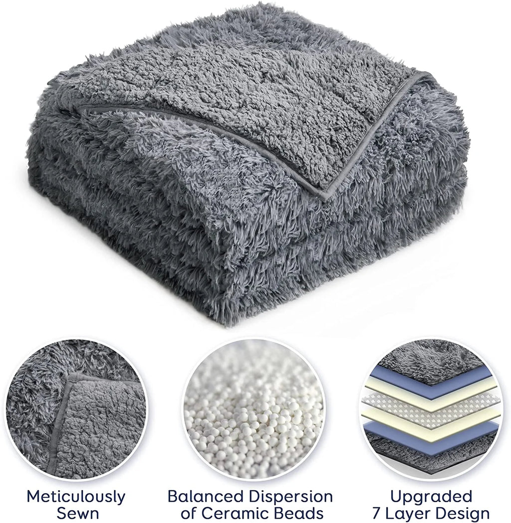 Weighted Blanket 20Lbs for Adults, Super Soft Plush Fleece and Sherpa Blanket, Shaggy Long Fur Throw Blankets, 60"X80" Gray