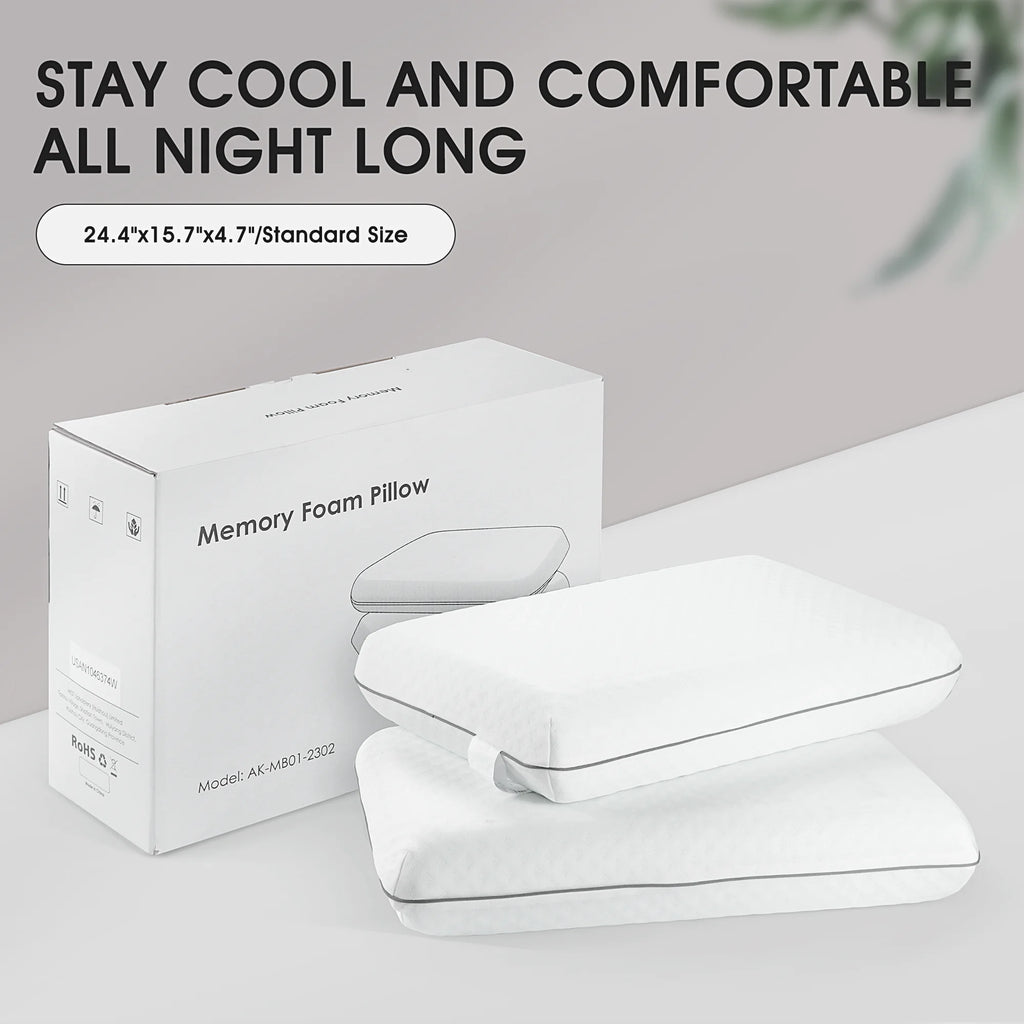 Cooling Gel Memory Foam Pillow, Standard Size Neck Support, 25"X16", 2-Pack