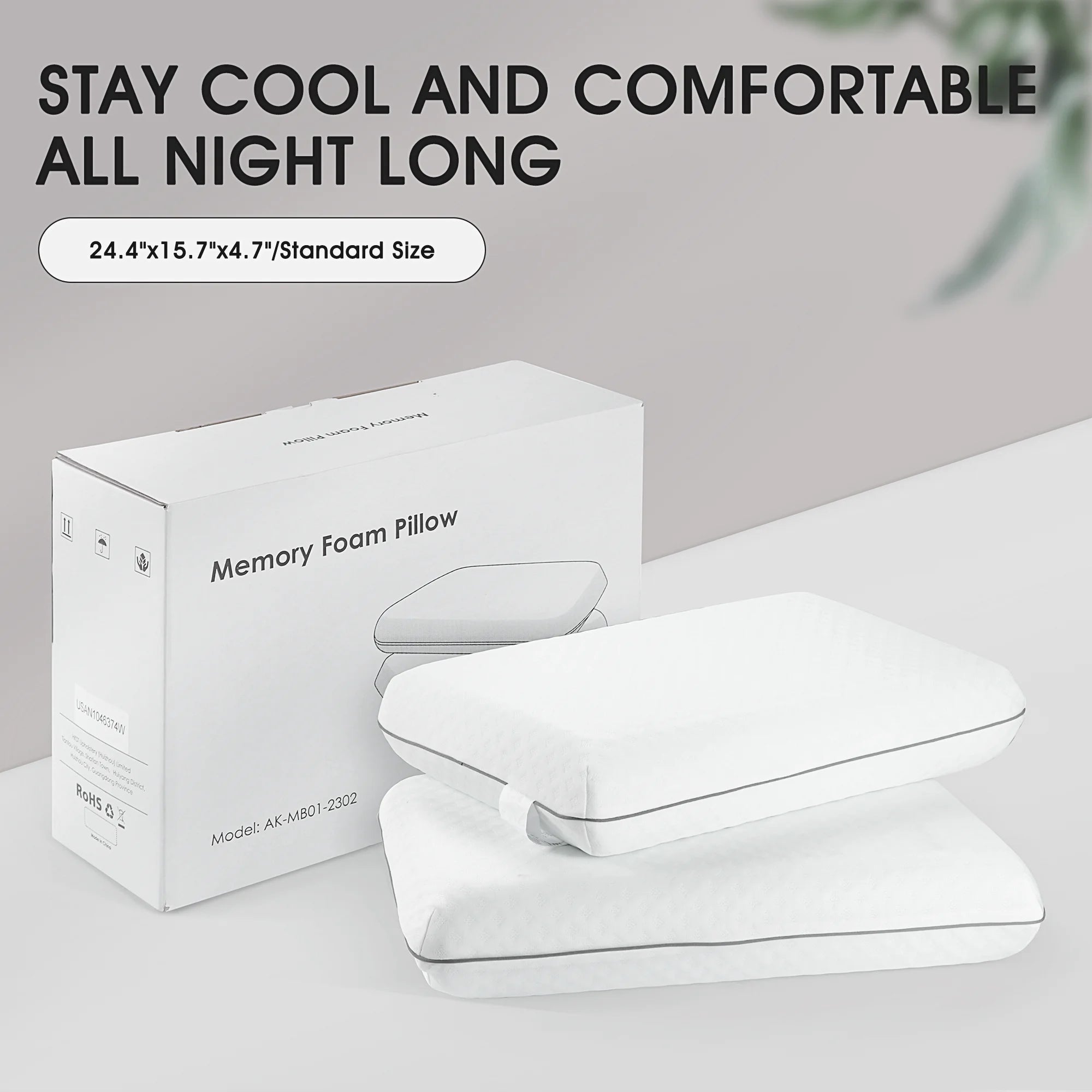 Cooling Gel Memory Foam Pillow, Standard Size Neck Support, 25"X16", 2-Pack