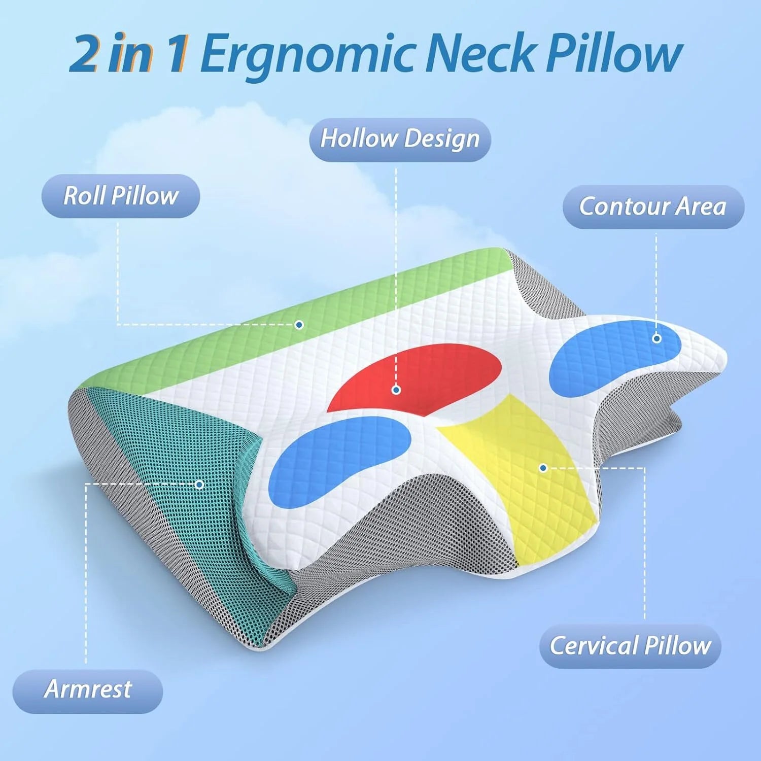 Cervical Pillow for Neck Pain Relief, Contour Memory Foam, Ergonomic Orthopedic Neck Support Pillow for Side, Back & Stomach Sleepers with Breathable Pillowcase Queen Size