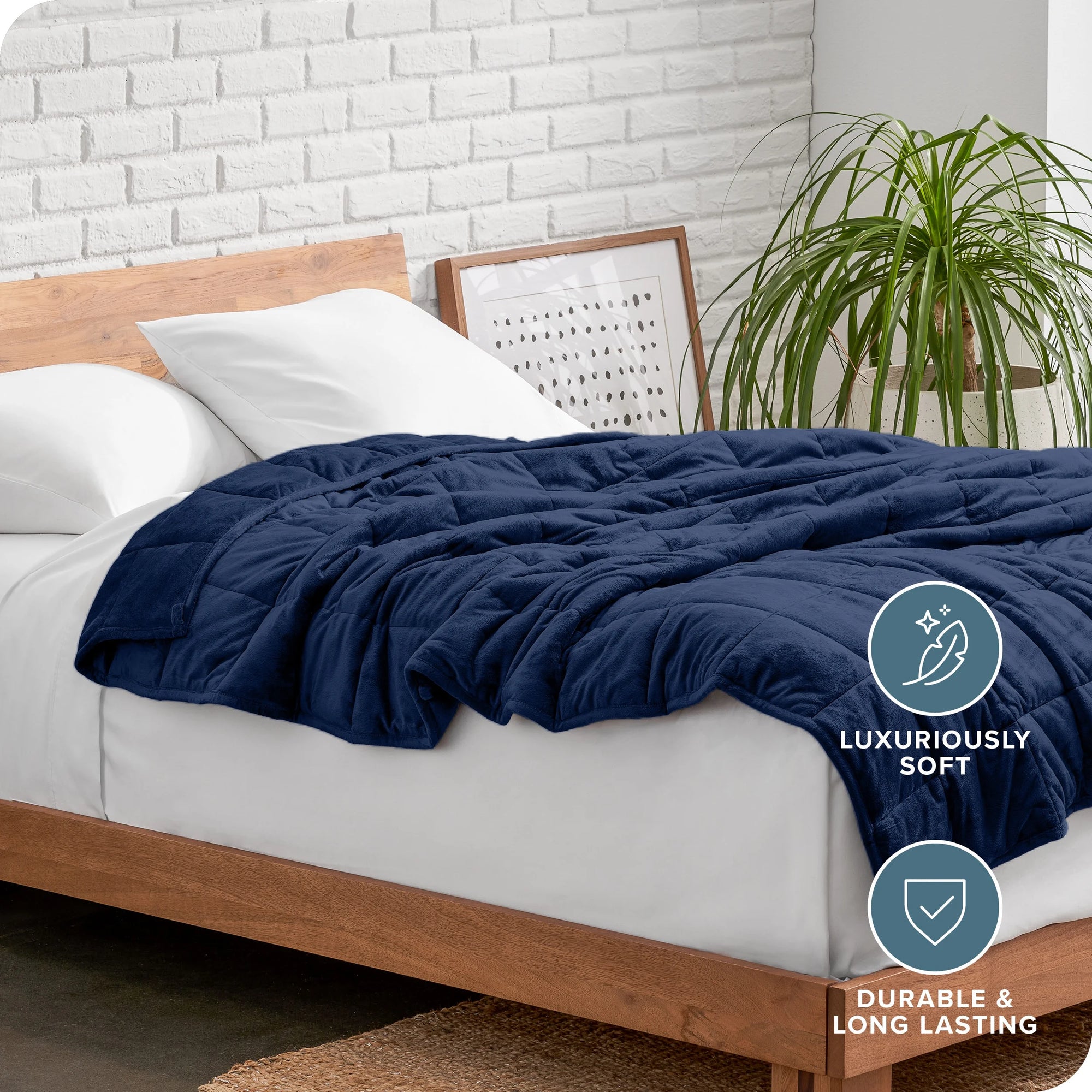 25 Lbs Weighted Blanket for Adults - 80" X 87" - Minky Fleece, Dark Blue