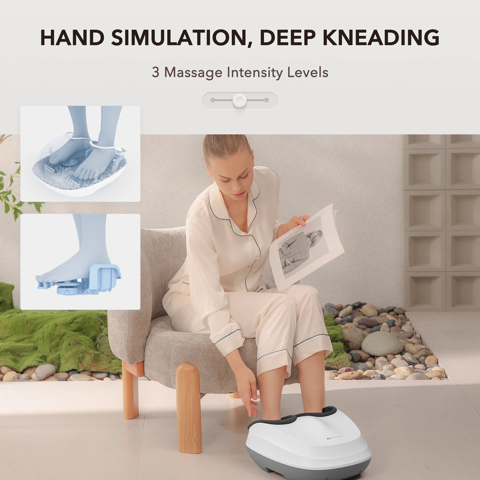 Shiatsu Foot Massager with Heat, Air Compression, Deep Kneading Massage up to Size 12, White