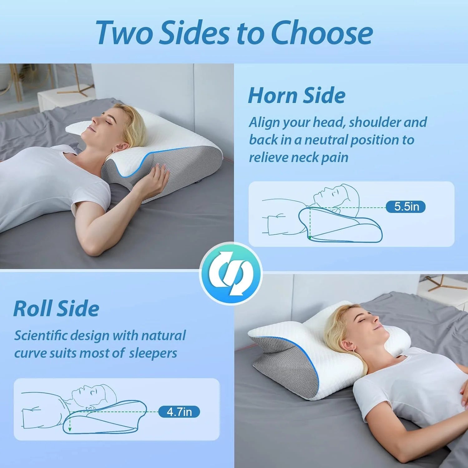 Cervical Pillow for Neck Pain Relief, Contour Memory Foam, Ergonomic Orthopedic Neck Support Pillow for Side, Back & Stomach Sleepers with Breathable Pillowcase Queen Size