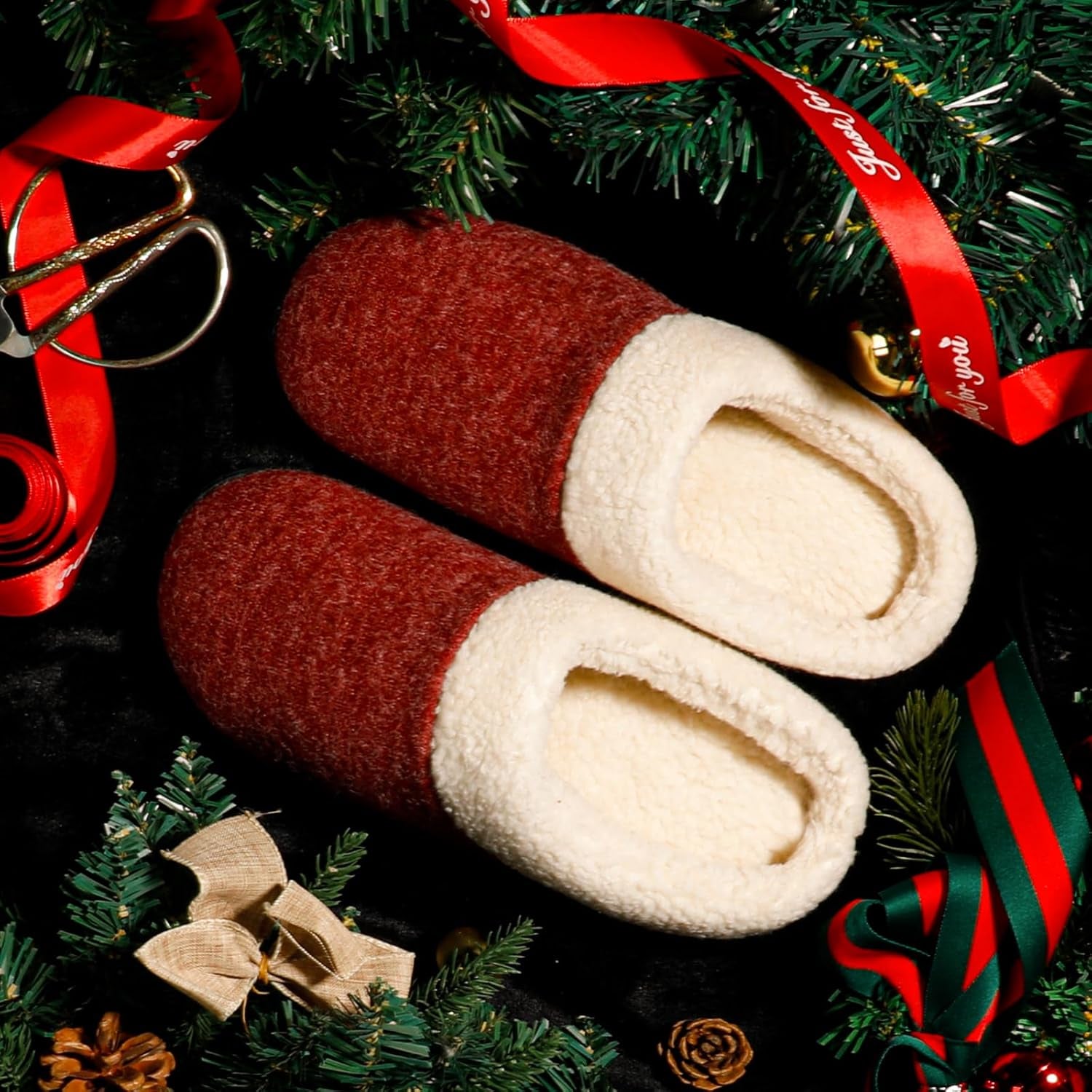 Women'S Lamb-Rub Sherpa House Slippers Memory Foam Indoor Outdoor