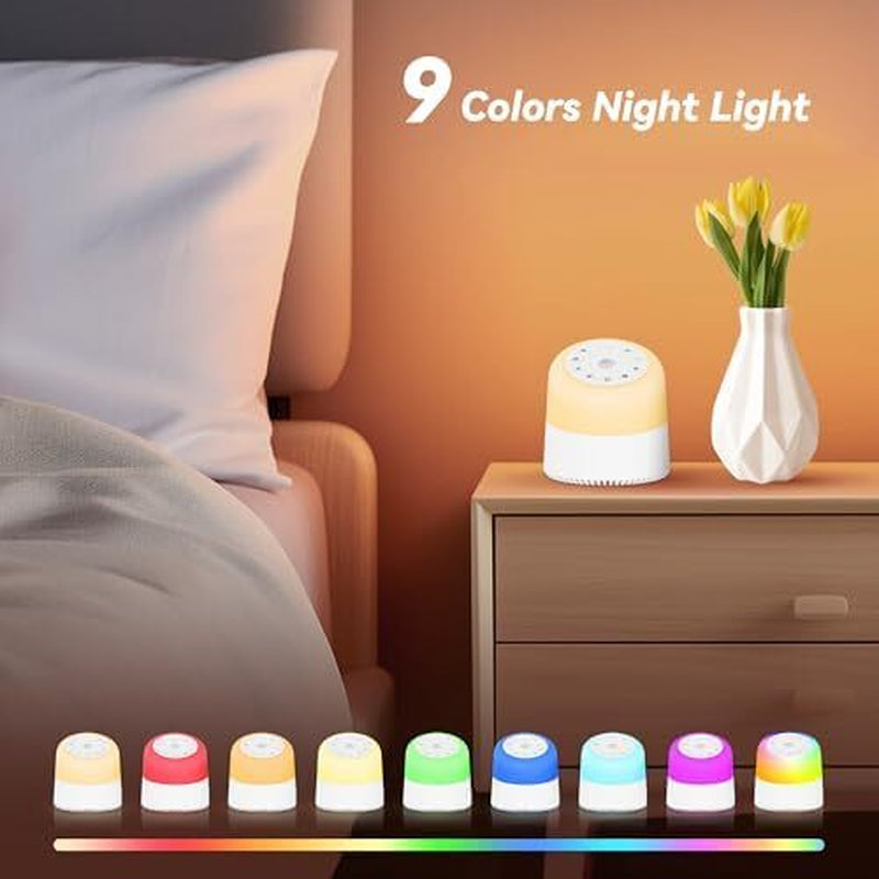 White Noise Machine with 32 Soothing Sounds, 9 Colors Night Lights, Auto-Off
