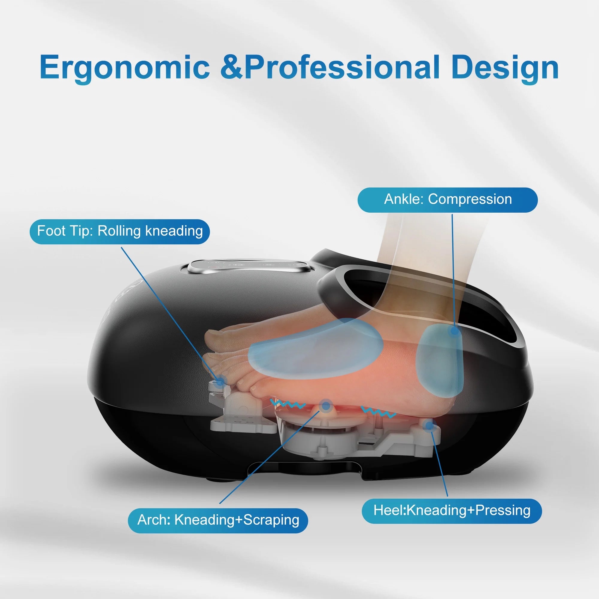 Shiatsu Foot Massager with Heat Deep Kneading Feet Massage Machine for Plantar Fasciitis Blood Circulation Size up to 13-Black